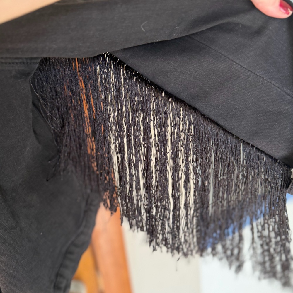 Eloquii Black Fringe Denim Jacket Size 18 | Statement Layer Festival Spring - Picture 5 of 7